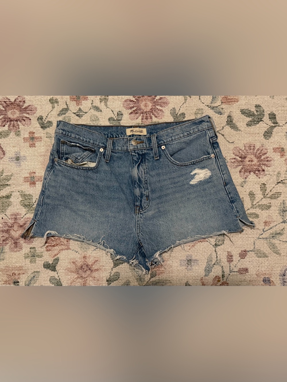 Madewell. Medium Blue Distressed Cutoff Jean Shorts